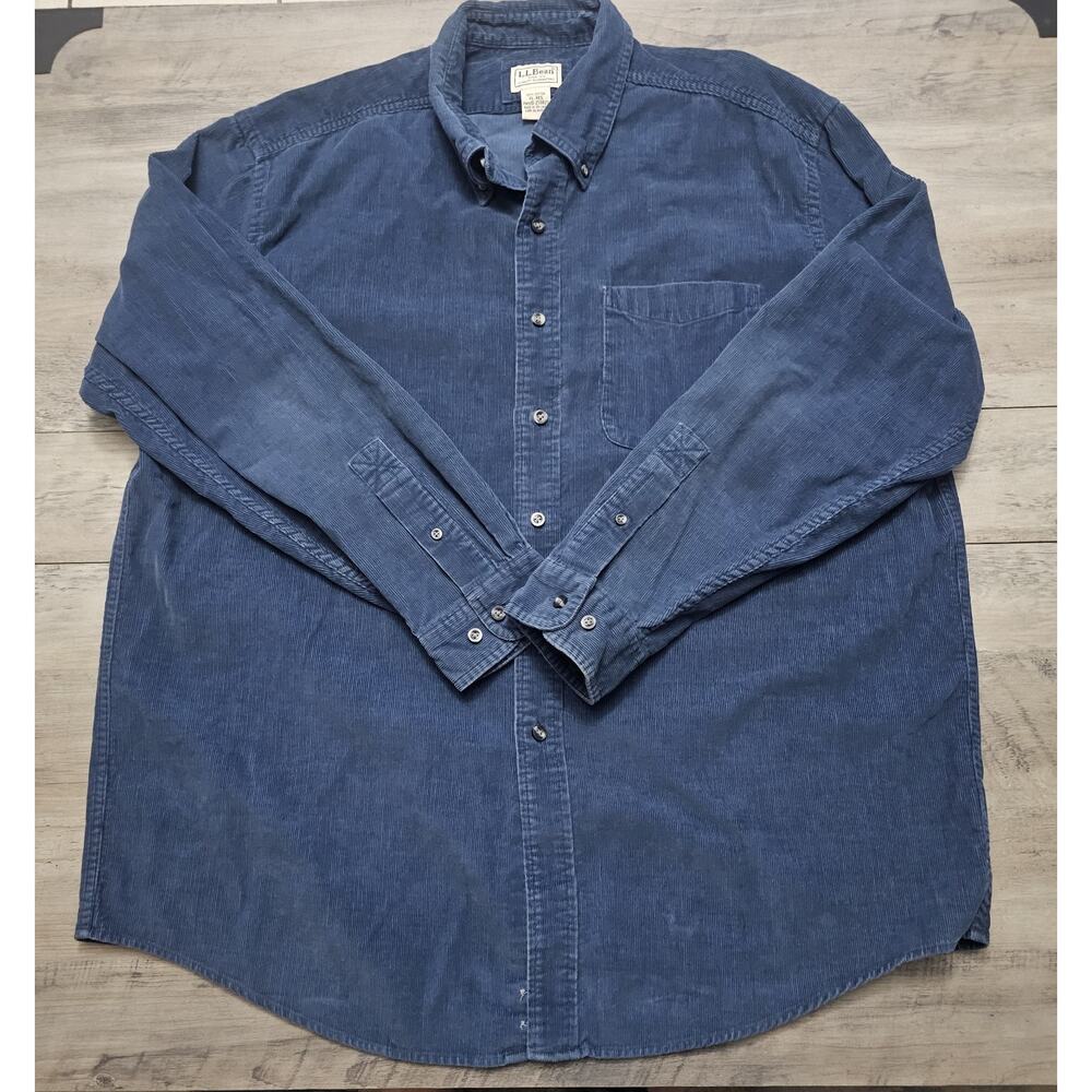 LL Bean Shirt Mens XL Navy Corduroy Button Down Cotton Long Sleeve Vintage Heavy